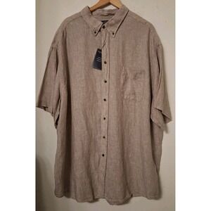 Roundtree Yorke Linen Button Down Shirt Mens Size 3XB Beige Short Sleeve